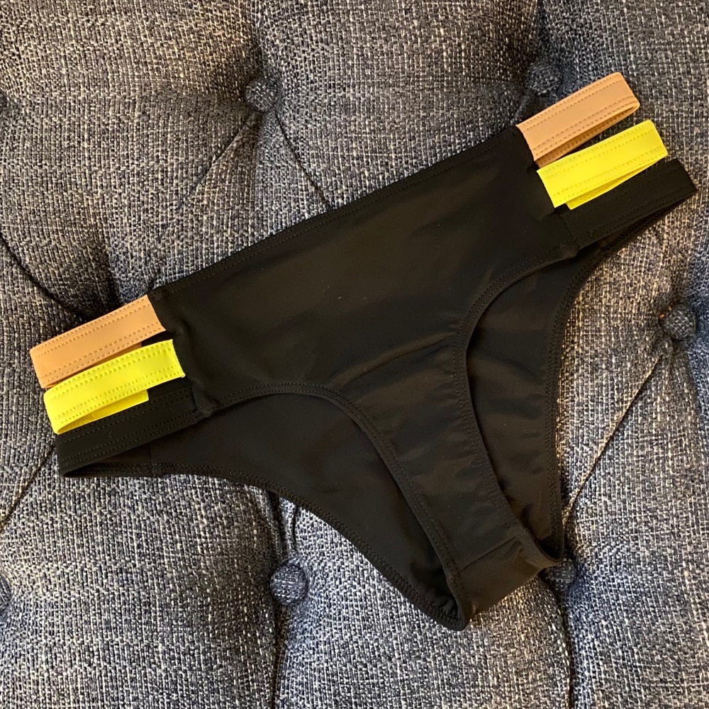 New Black Bathing Suit Bottom w yellow/nude straps